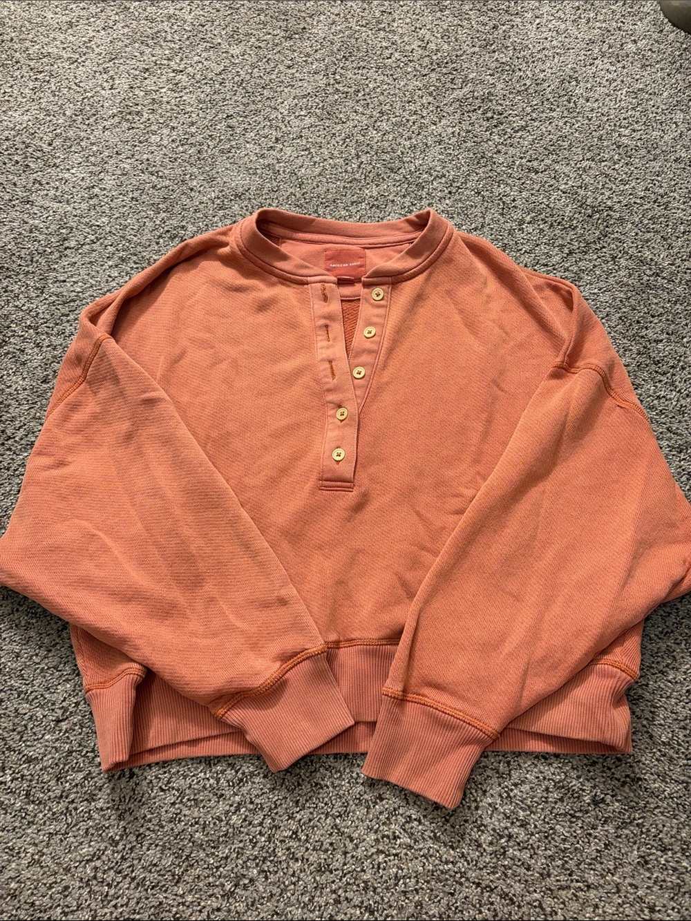 American Eagle Outfitters Coral Henley Sweatshirt